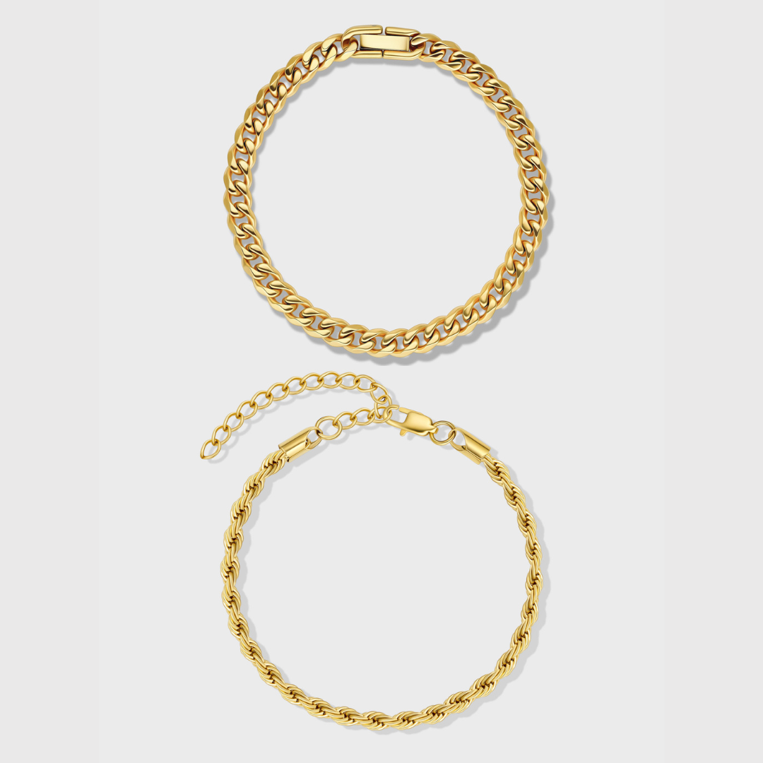 Cuban + Rope Bracelet Stack (Gold)