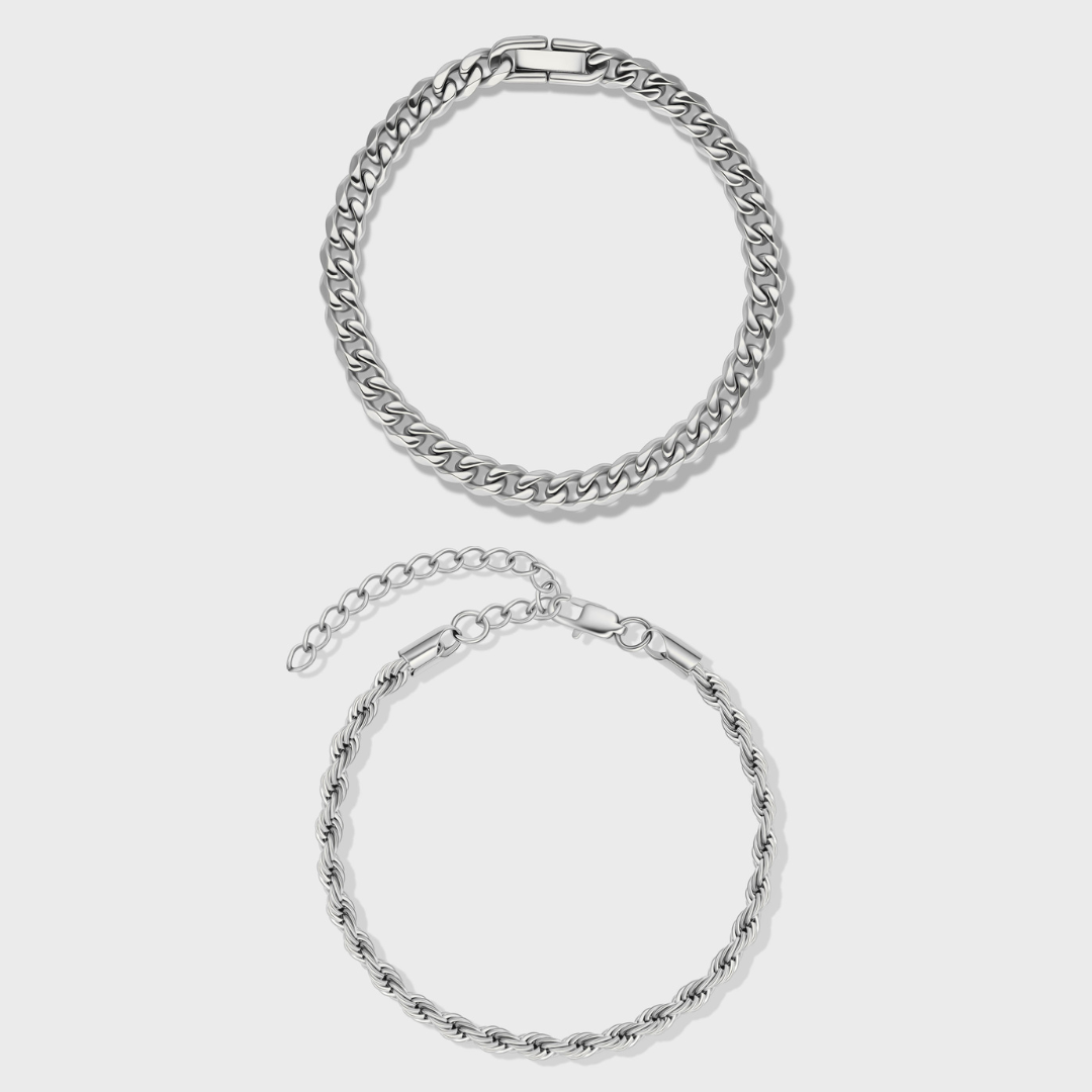 Cuban + Rope Bracelet Stack (Silver)