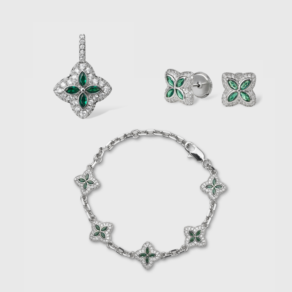 Green Clover Icon Pendant + Bracelet + Earrings