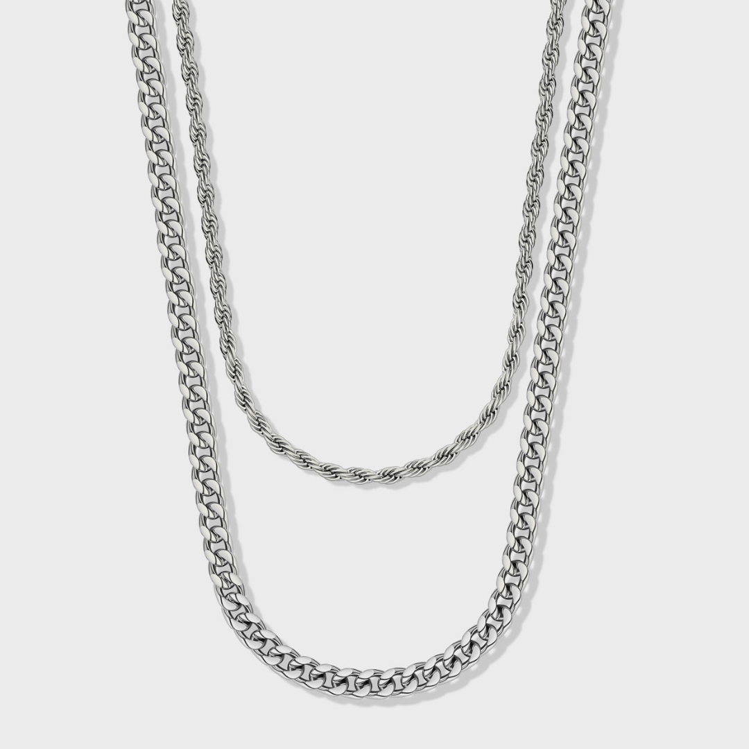 Women's Cuban 5mm + Rope 4mm Stack (Silver)