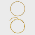 Women's Micro Cuban + Rope Bracelet Stack (Gold)