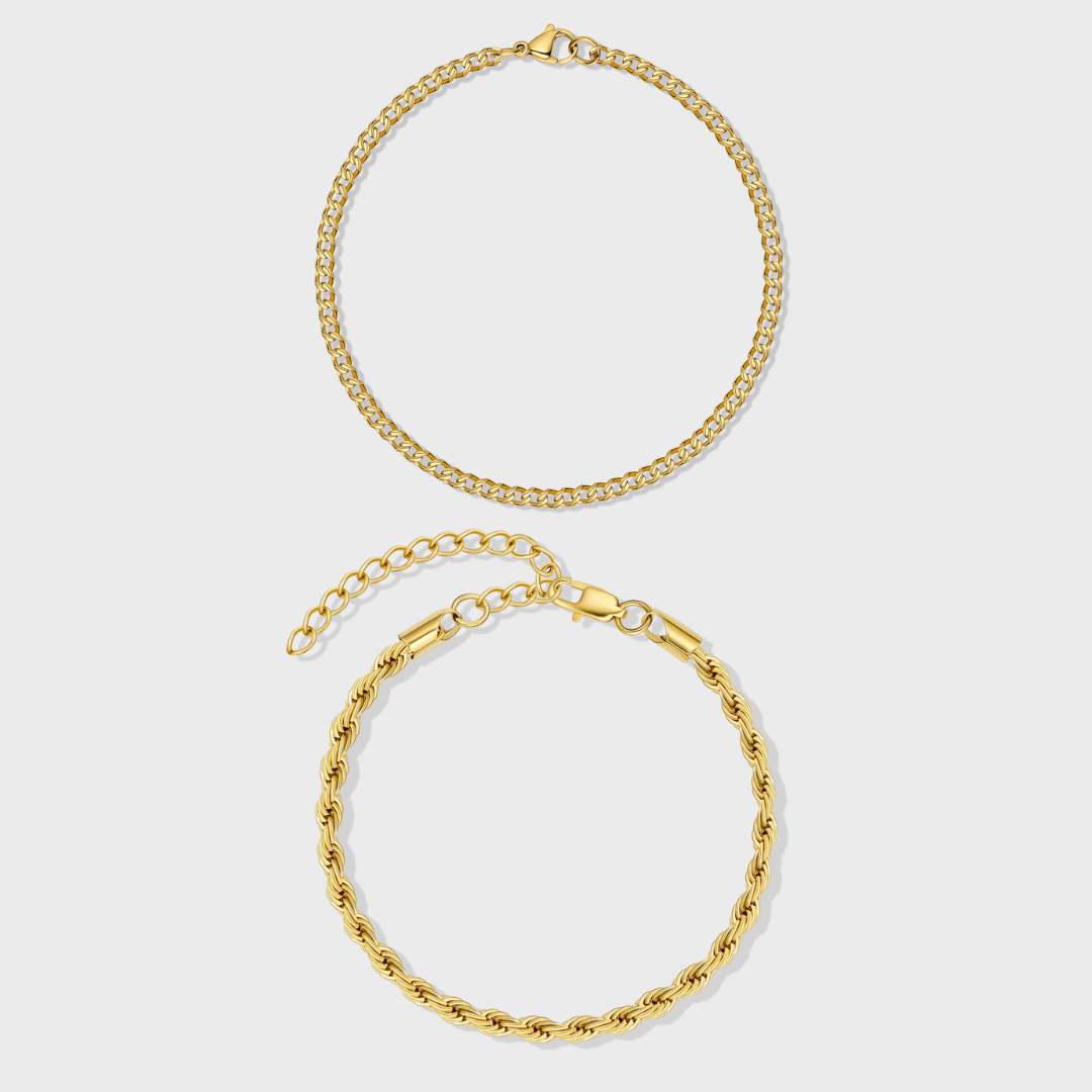 Women's Micro Cuban + Rope Bracelet Stack (Gold)