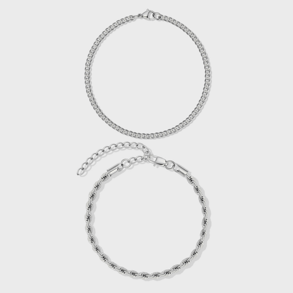 Micro Cuban + Rope Bracelet Stack (Silver)