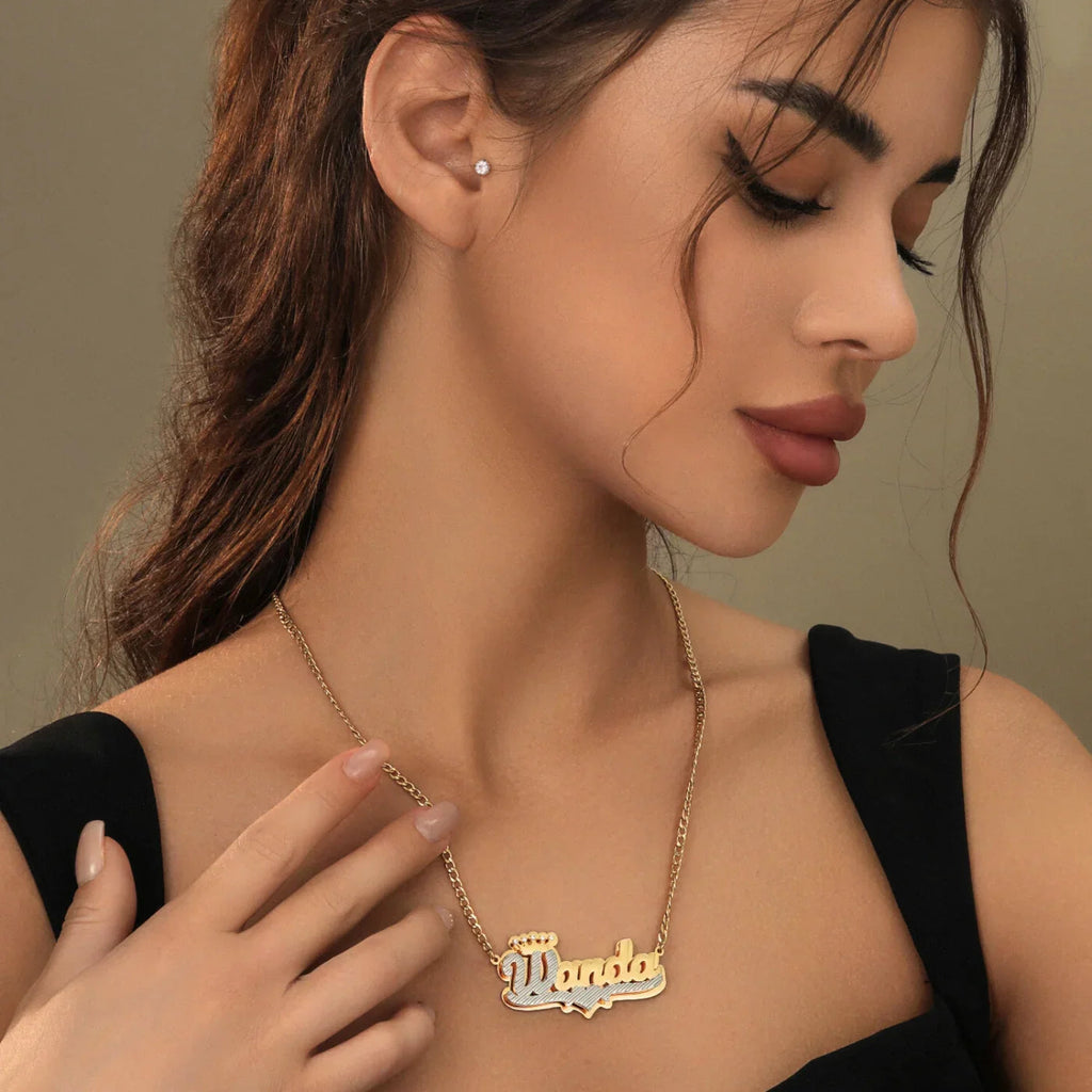 Double Plated Royal Name Necklace w/ Cuban Chain
