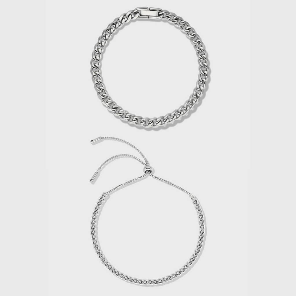 Women's Cuban + Franco Bracelet Stack (Silver)