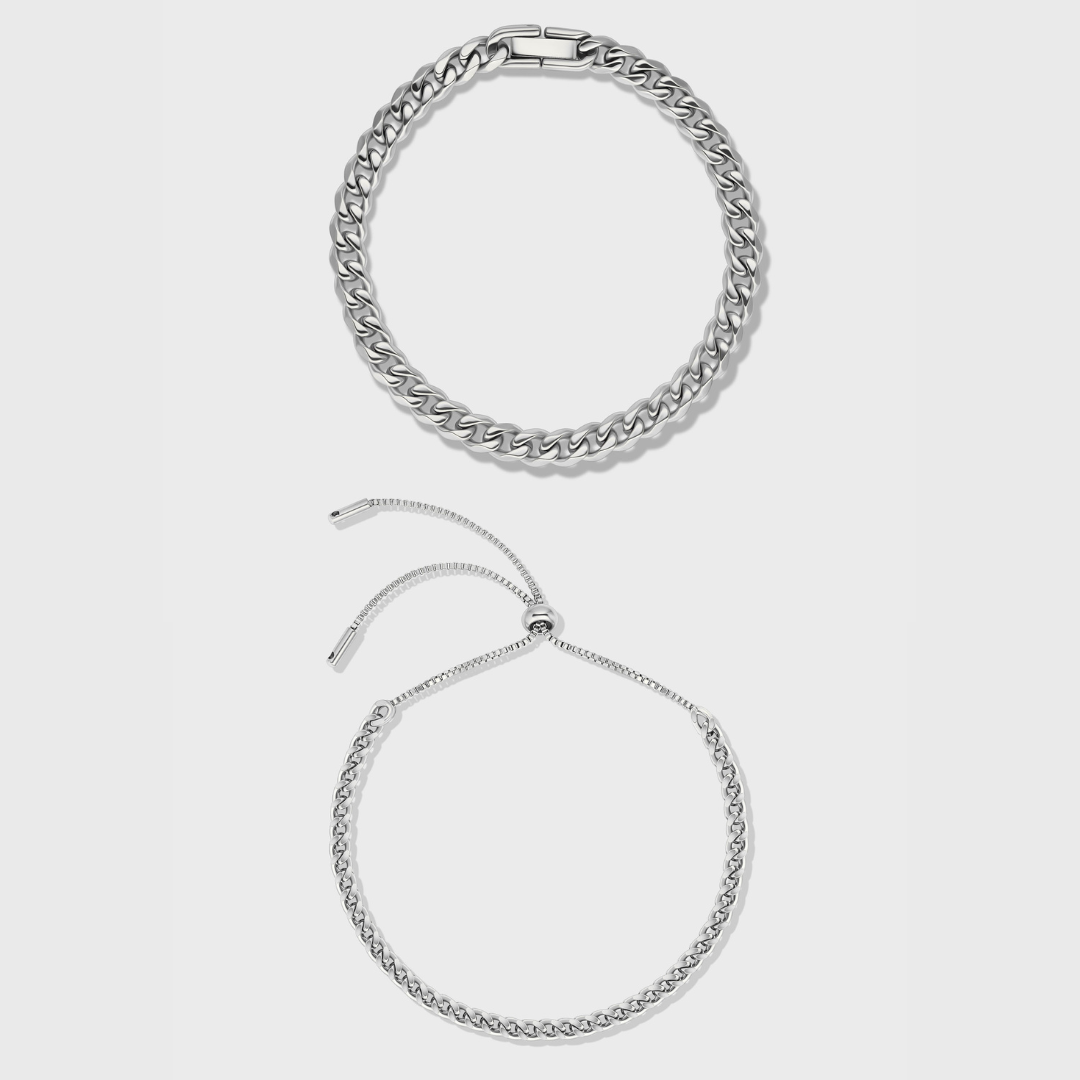 Women's Cuban + Franco Bracelet Stack (Silver)