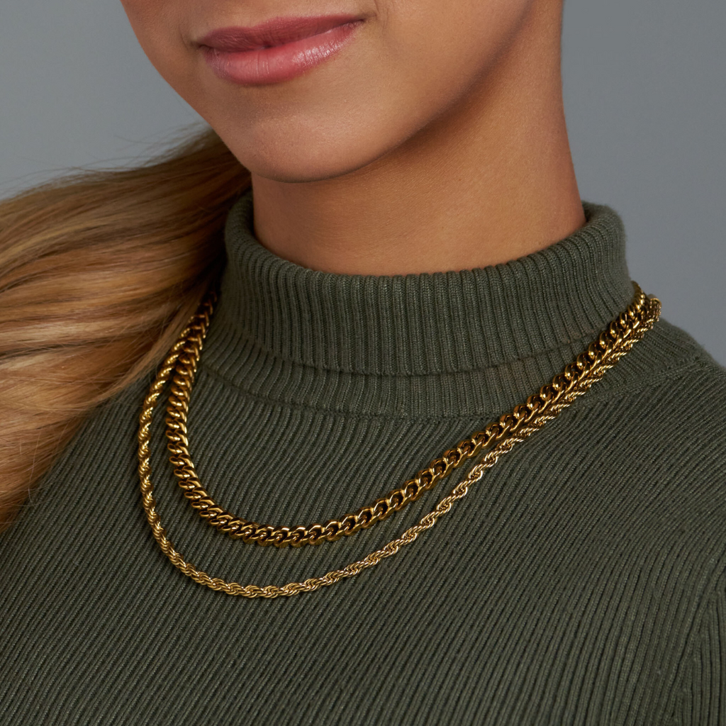 Women's Cuban 5mm + Rope 4mm Stack (Gold)