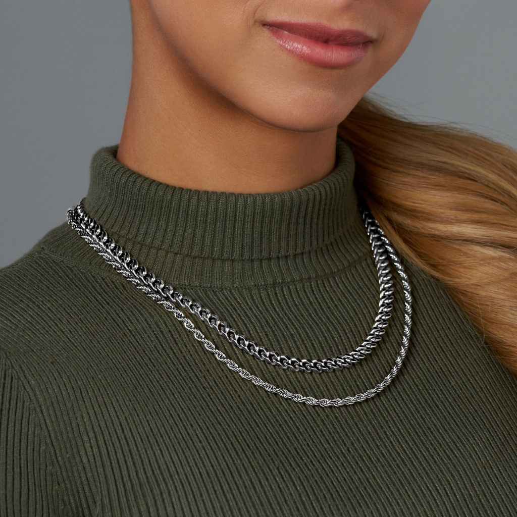 Women's Cuban 5mm + Rope 4mm Stack (Silver)
