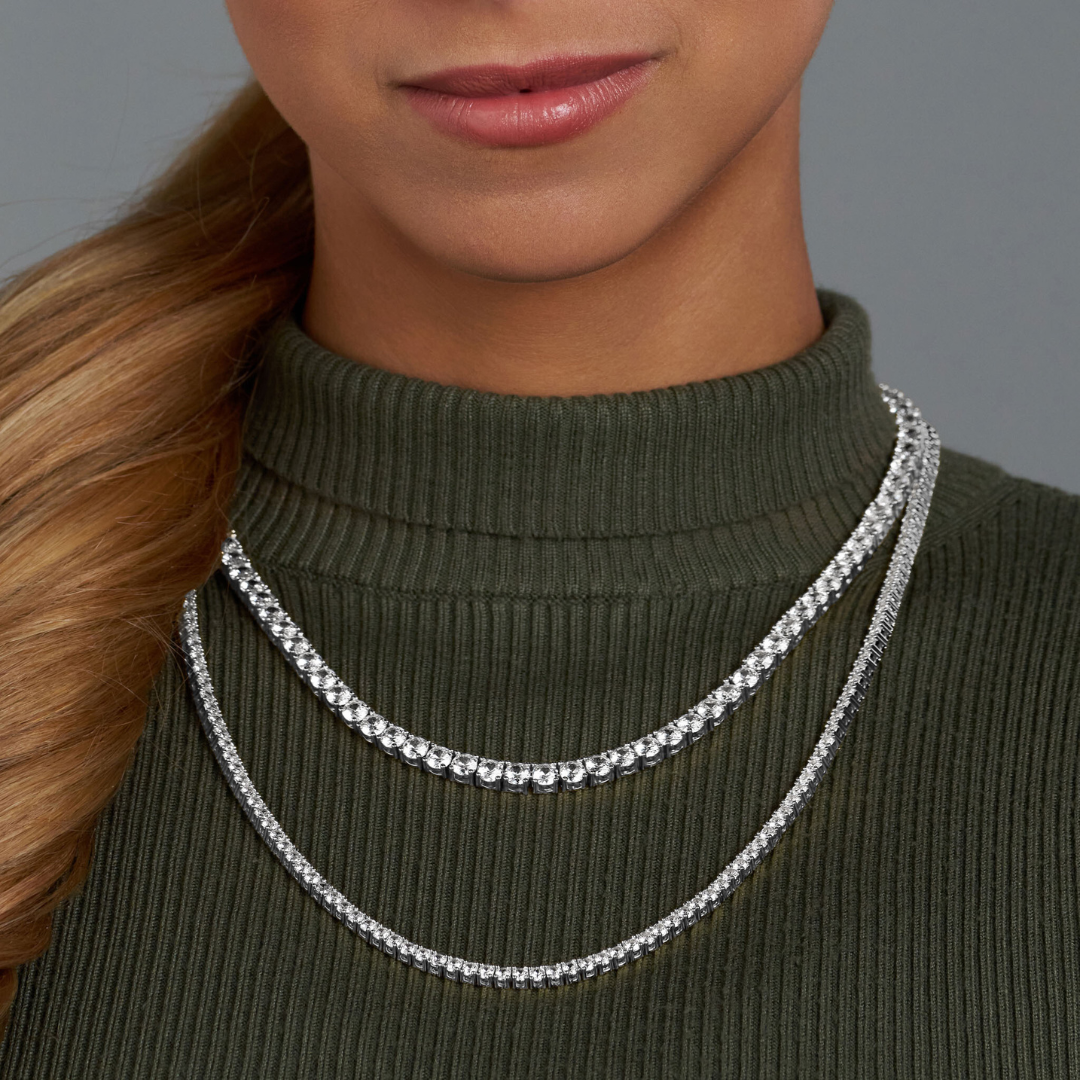 Women's Tennis Chain + Bracelet (Silver) - 3mm