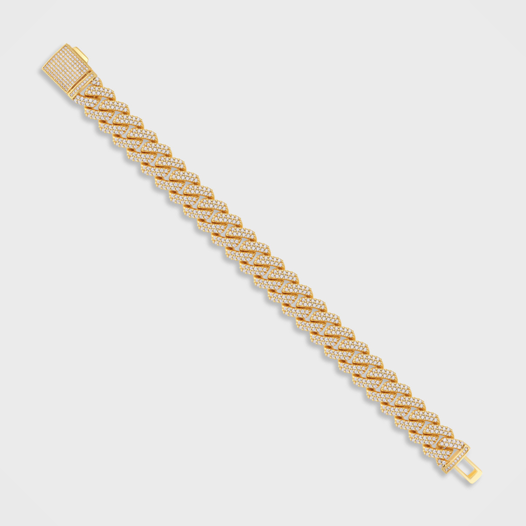 Iced Prong Cuban Bracelet (Gold) - 12mm