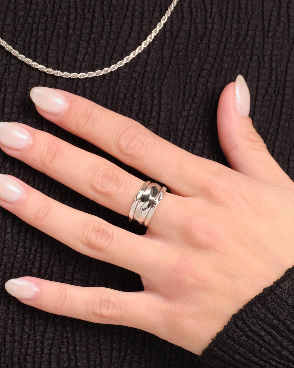 Women's Hammered Ring Set Silver