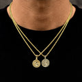 Saint Michael Coin and Memento Mori Coin Pendant Set in Yellow Gold