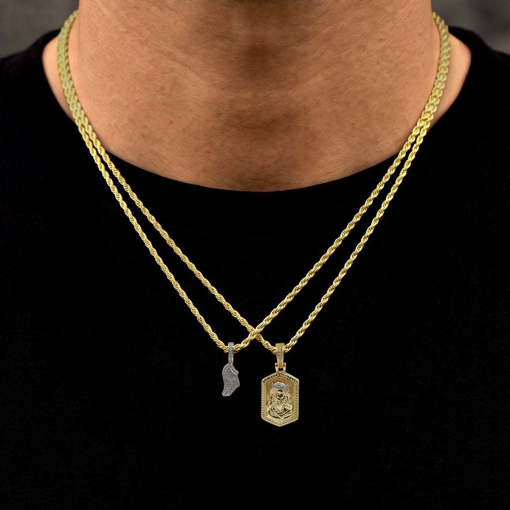 Micro Angel Wing and Icon Jesus Pendant Set in Yellow Gold
