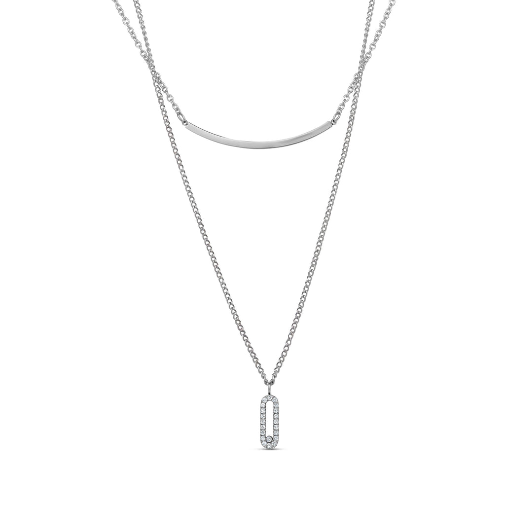 Layered Bar CZ Pendant Necklace