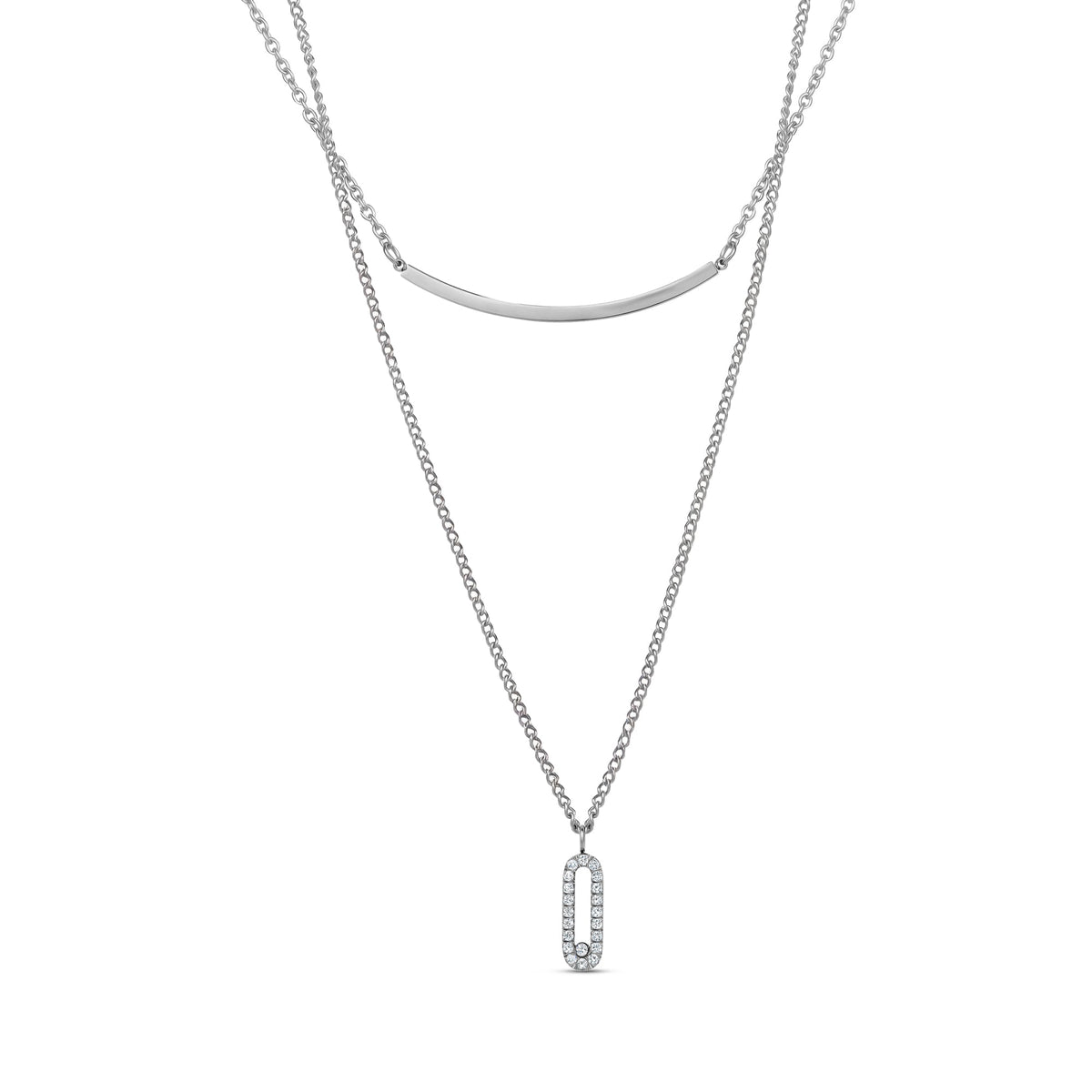 Layered Bar CZ Pendant Necklace