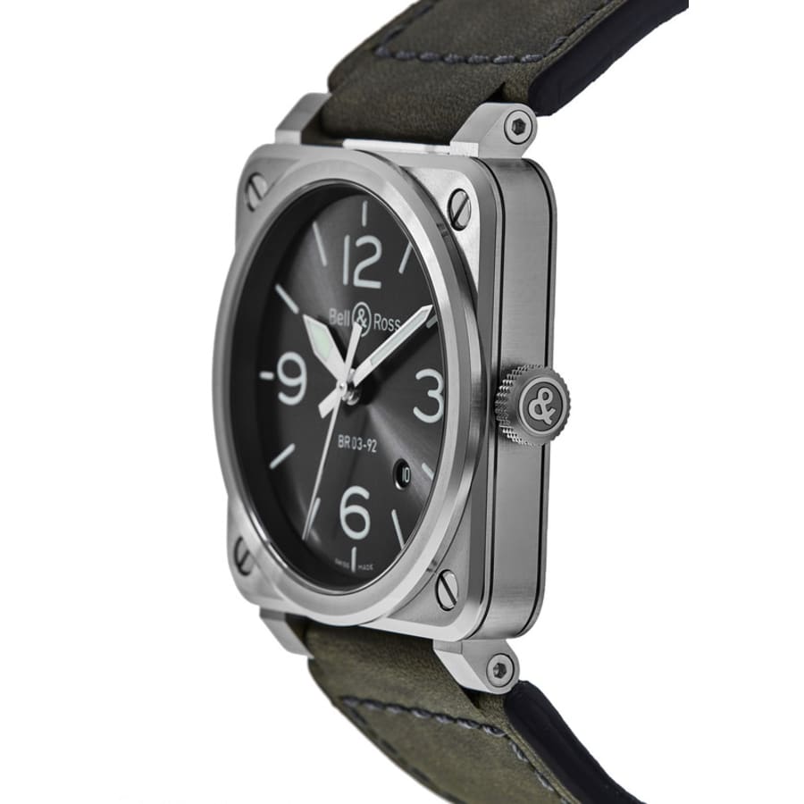 Bell & Ross BR 03-92 42mm Grey Dial Grey Leather Strap Men's Watch BR0392-GC3-ST/SCA