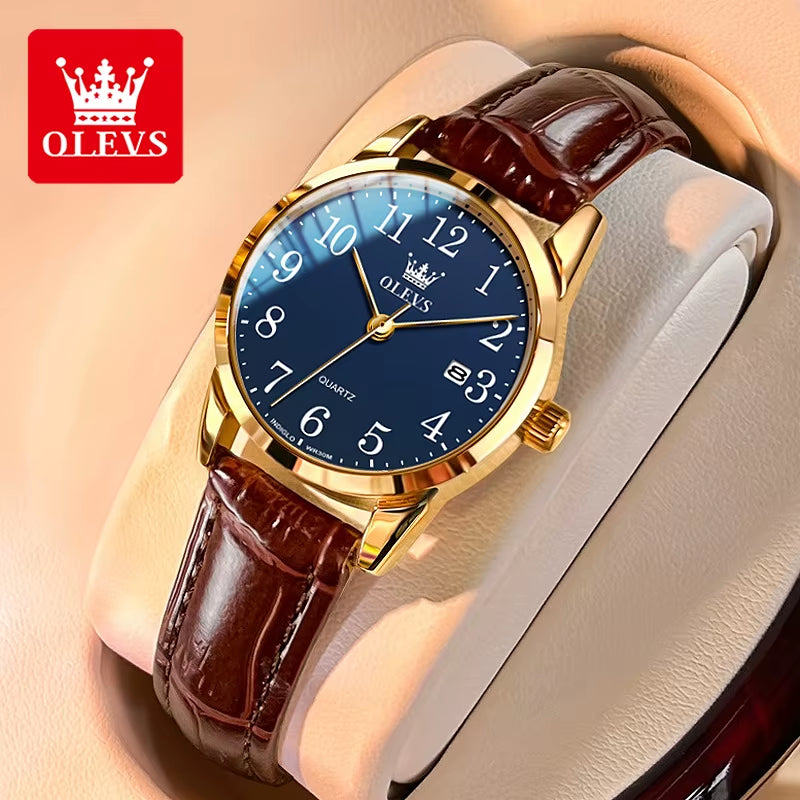 Luxury Waterproof Quartz Watch for Men and Women with Leather Strap and Arabic Numeral Scale