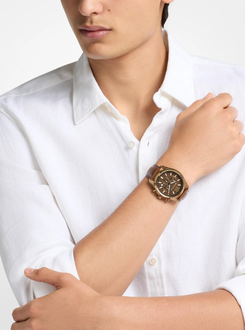 Oversized Lexington Beige Gold-Tone Leather Watch