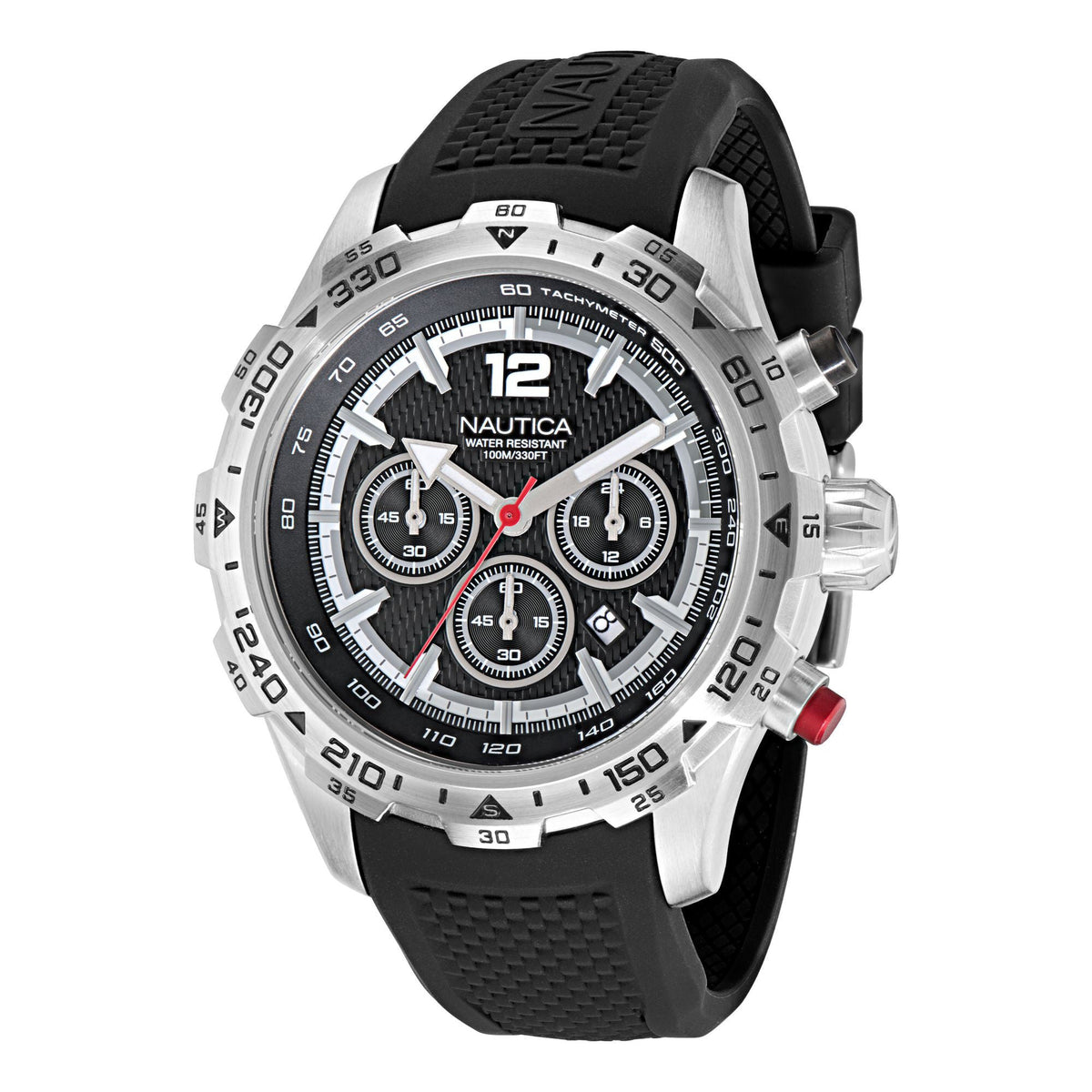 Nautica Mens Nst Stainless Steel And Silicone Quartz Analog Watch