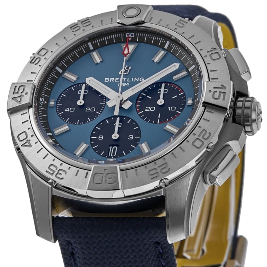 Breitling Avenger B01 Chronograph 44 Automatic Blue Dial Leather Strap Men's Watch AB0147101C1X1