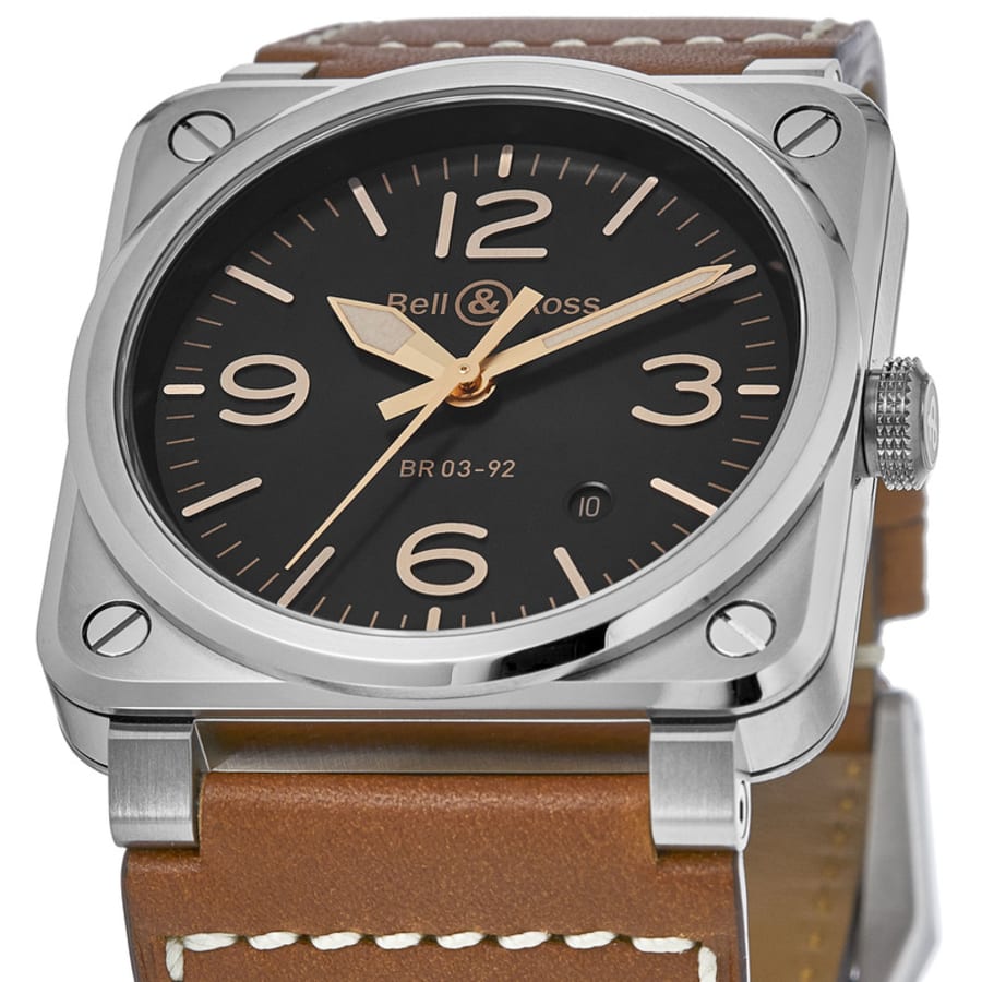 Bell & Ross BR 03-92 42mm Black Dial Leather Strap Men's Watch BR0392-GH-ST/SCA