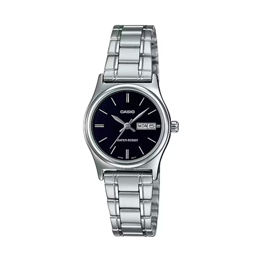 Casio Women's Black Dial Analog Watch Stainless Steel Bracelet - LTP-V006D-1B2UDF-NOBX-EW