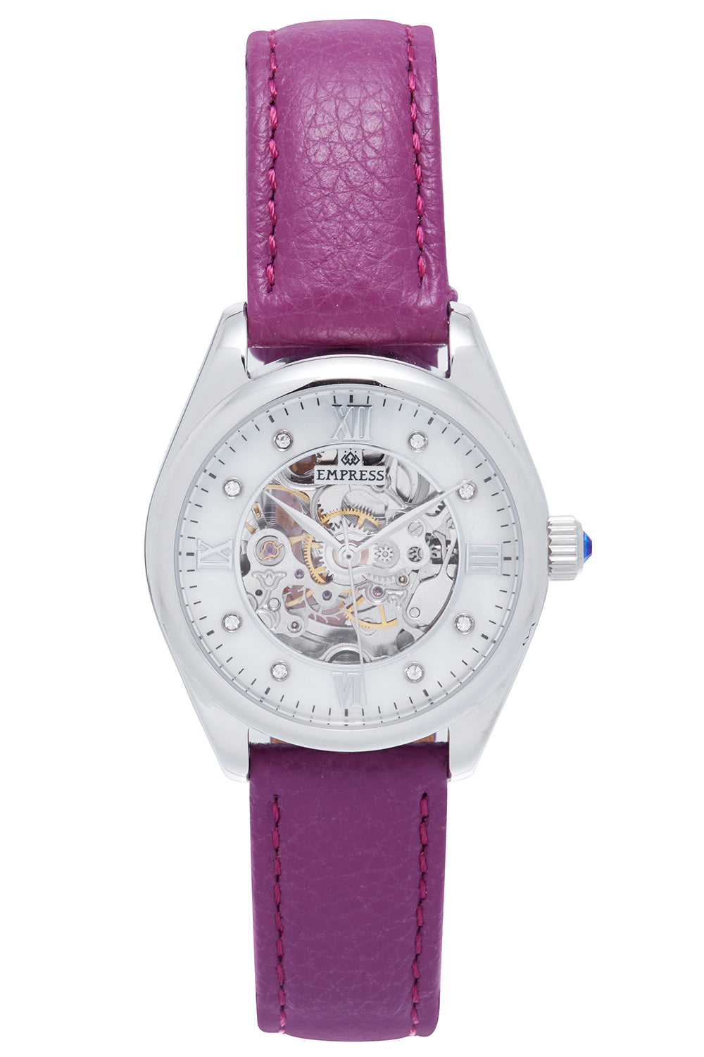 Empress Magnolia Automatic MOP Skeleton Dial Leather-Band Watch