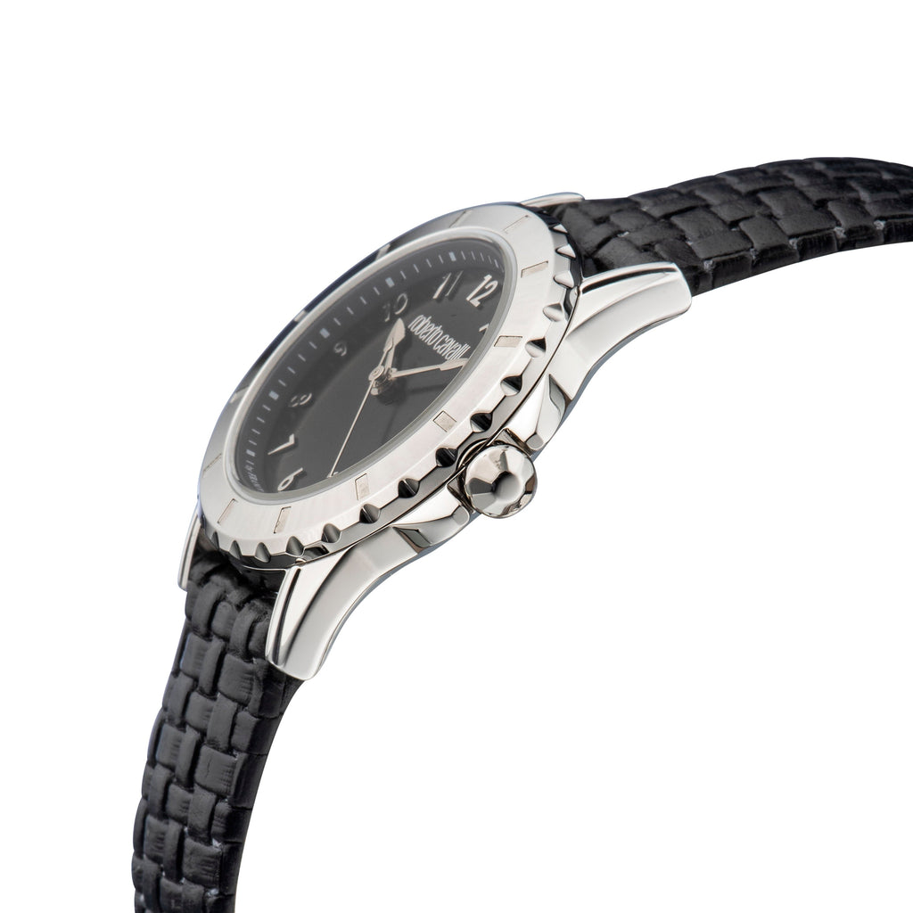 Roberto Cavalli Women's Black Dial Black Leather Watch
