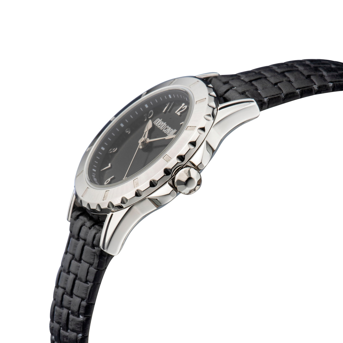 Roberto Cavalli Women's Black Dial Black Leather Watch