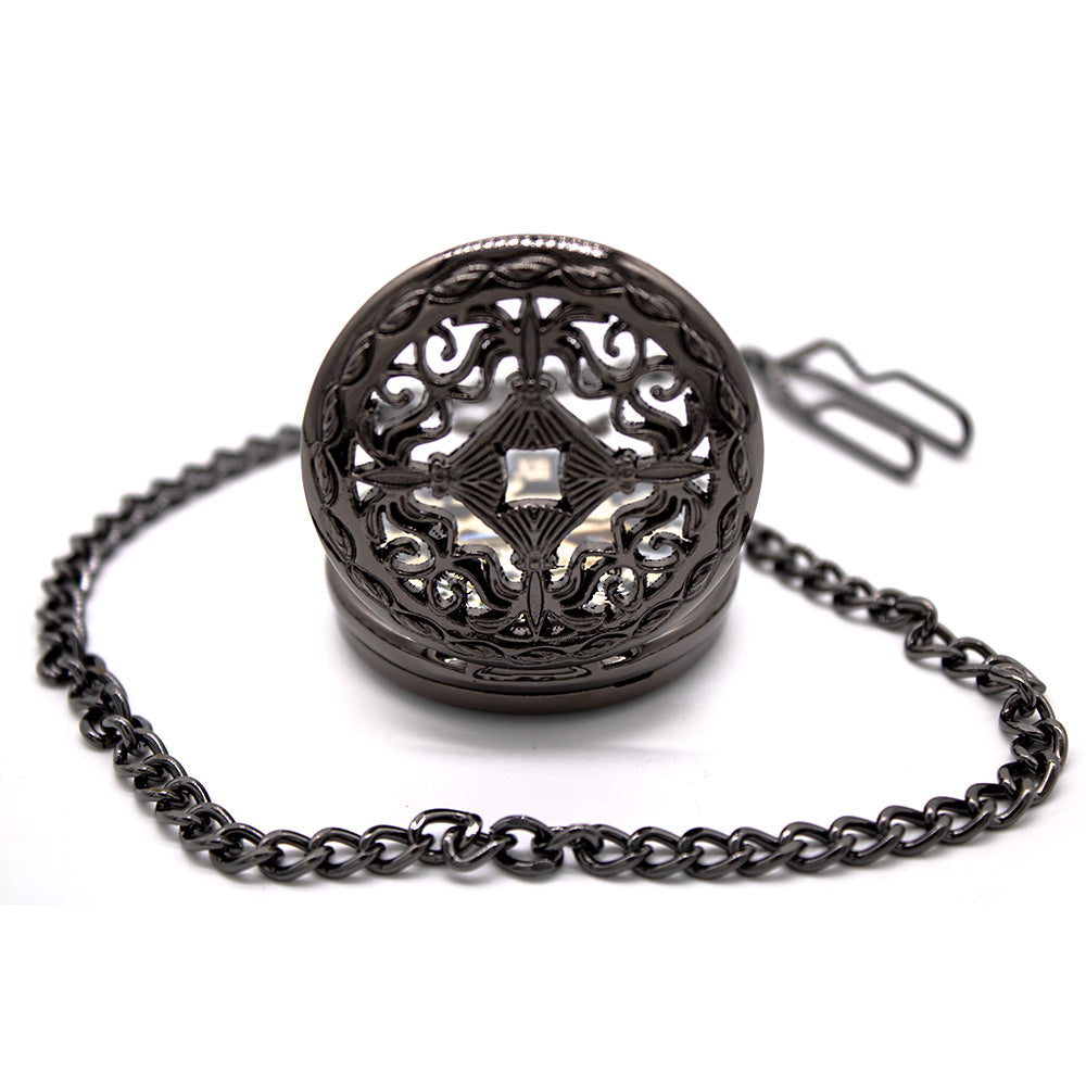 Vintage Black Mechanical Skeleton Brass Pocket Watch