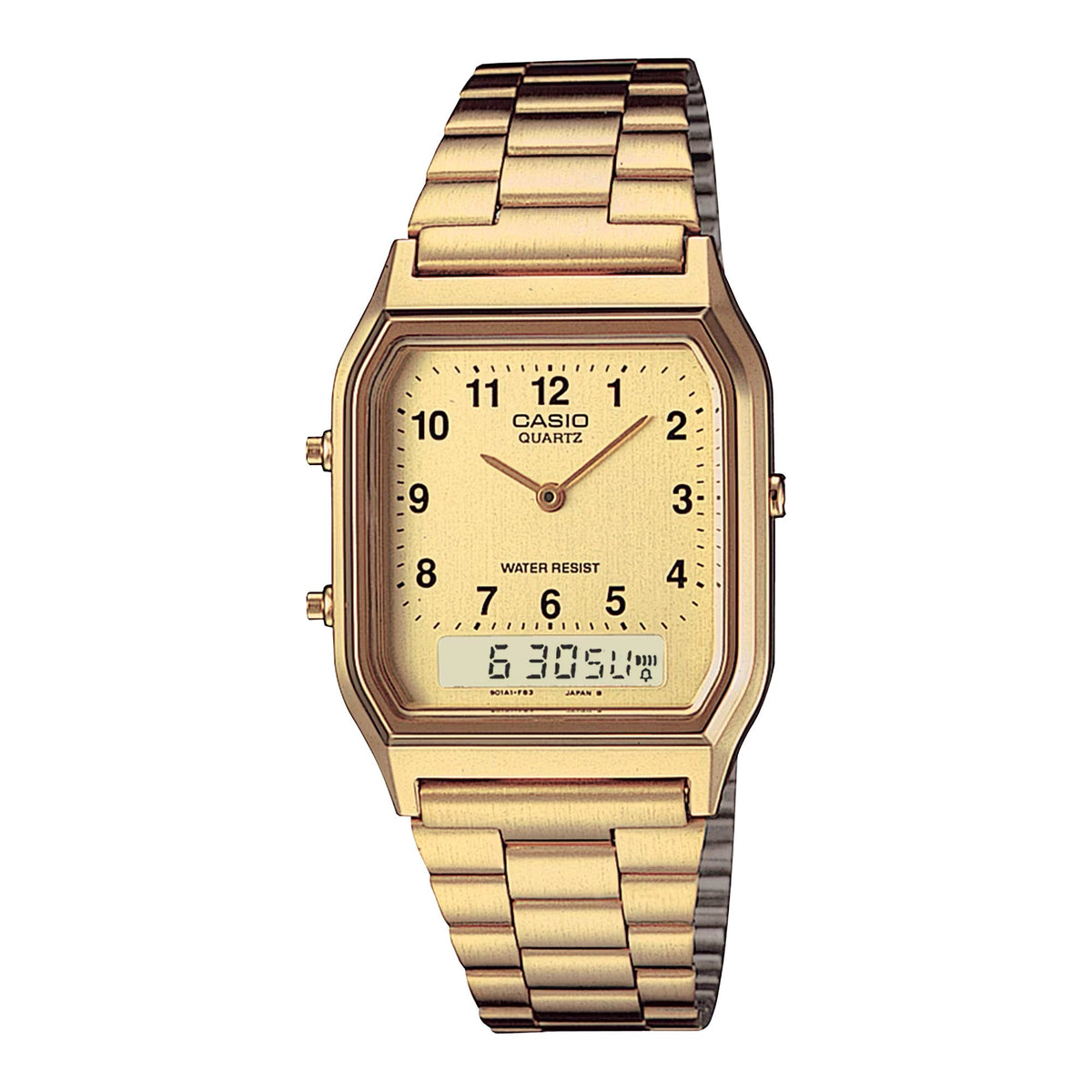 Casio Unisex Gold-Tone Analog-Digital Stainless Steel Bracelet Watch - Casio AQ‑230GA‑9B