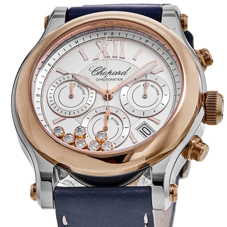 Chopard Happy Sport Chronograph Automatic Rose Gold Diamond Dial Leather Strap Women's Watch 278615-6001