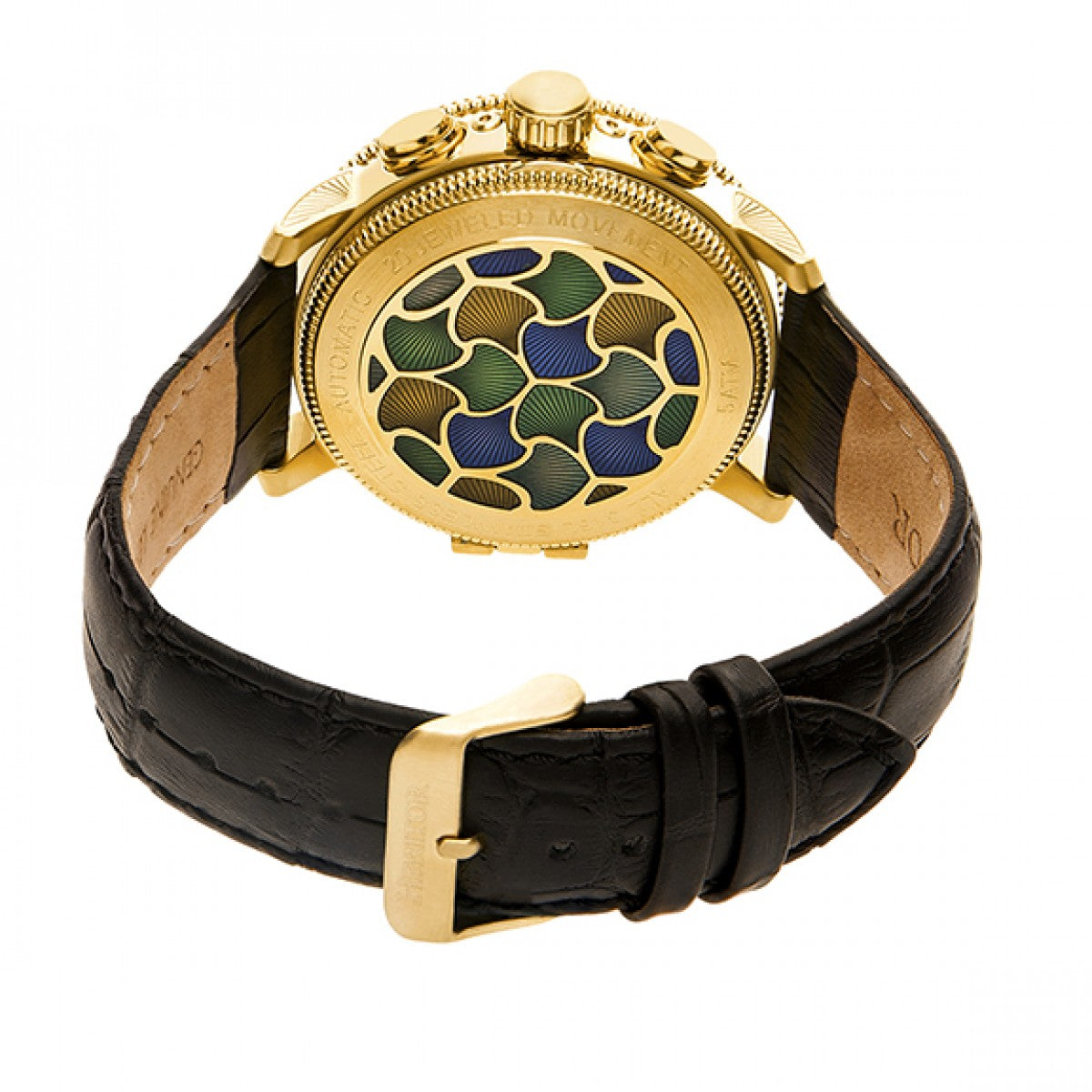 Aura Men's Semi-Skeleton Leather-Band Watch