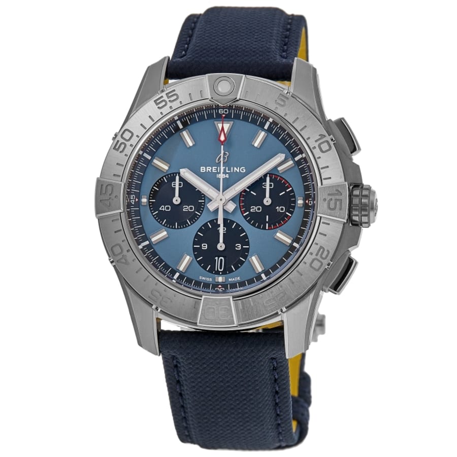 Breitling Avenger B01 Chronograph 44 Automatic Blue Dial Leather Strap Men's Watch AB0147101C1X1