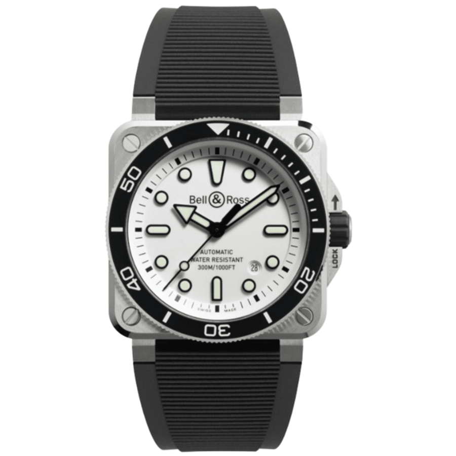 Bell & Ross BR 03 Automatic Diver White Dial Black Rubber Strap Men's Watch BR03A-D-WH-ST/SRB