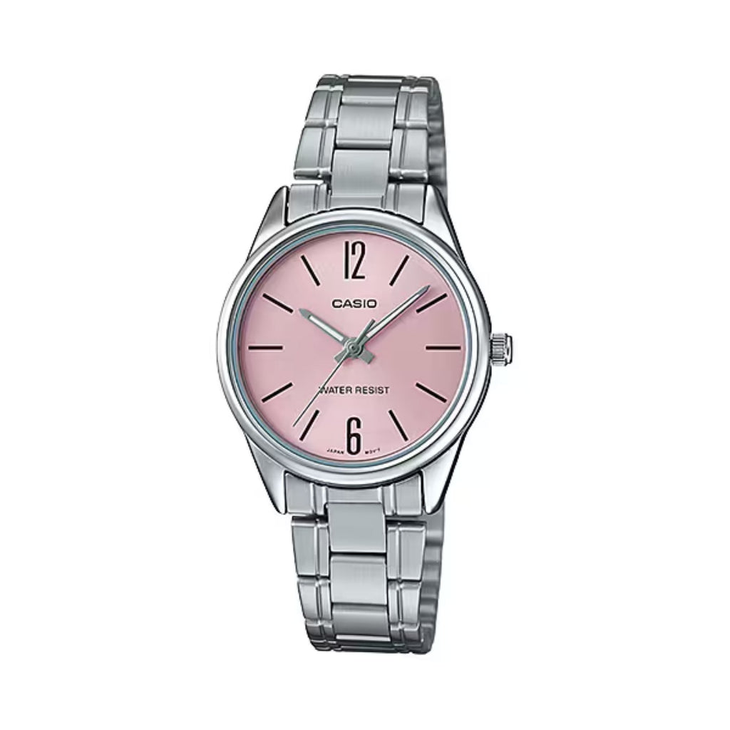Casio Women’s Pink Dial Analog Watch with Stainless Steel Bracelet - LTP-V005D-4BUDF