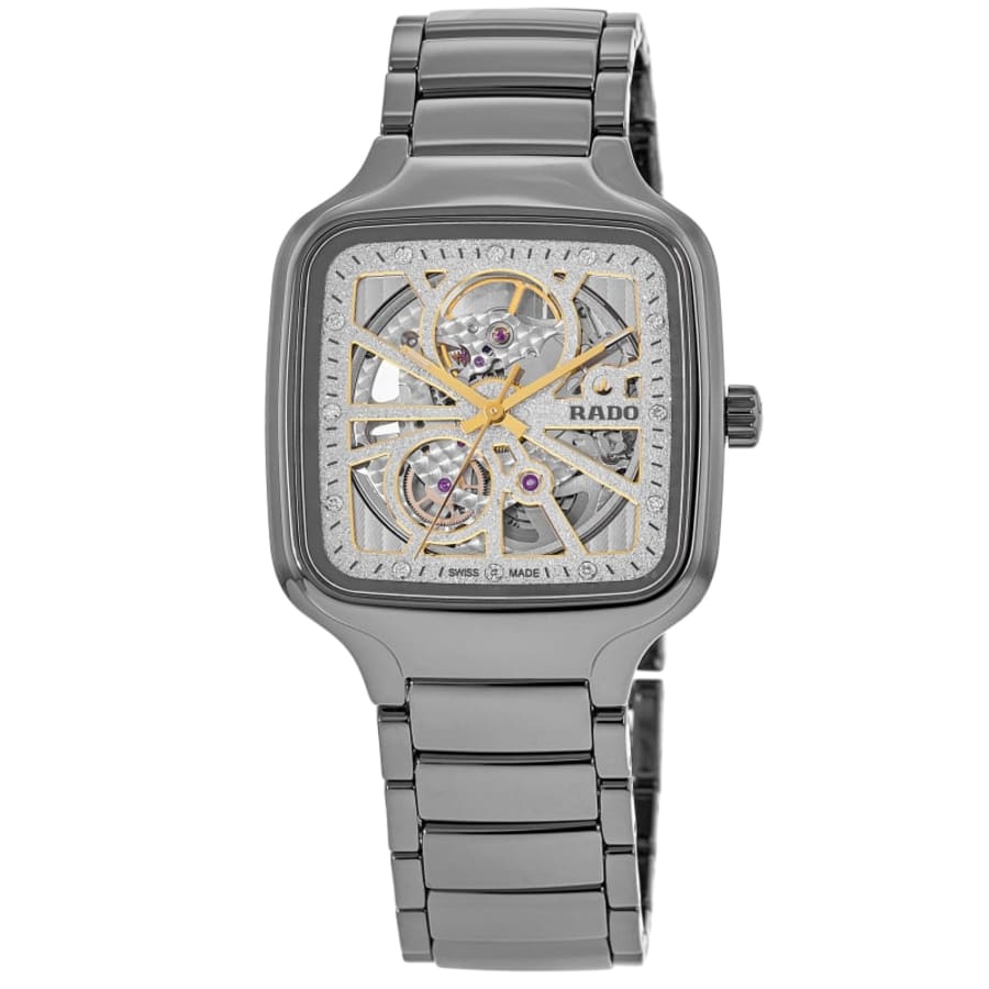 Rado True Square Automatic 38mm Open Heart Sparkling Rhodium Diamond Dial Ceramic Unisex Watch R27083722