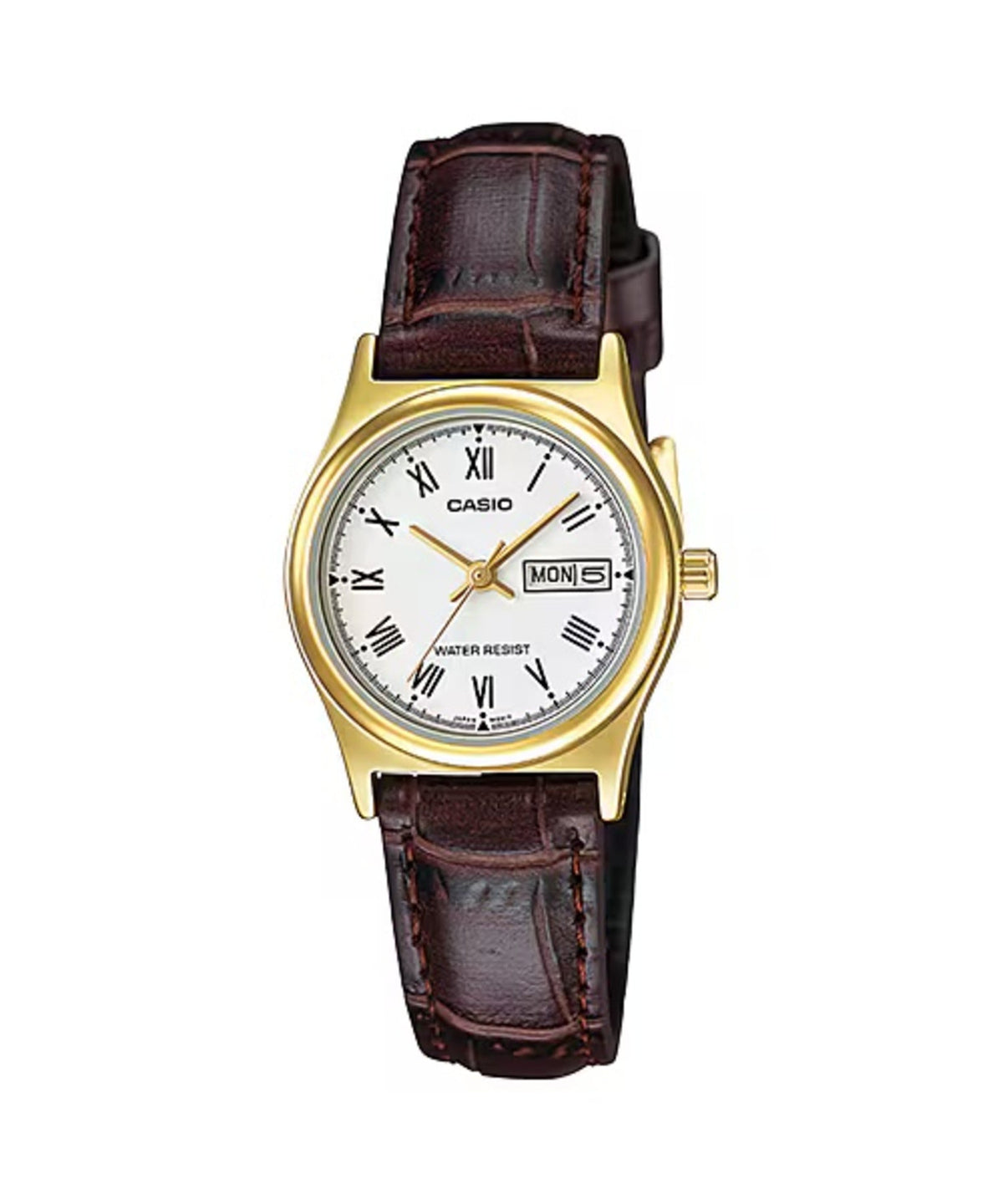 Casio Women’s Gold-Tone Analog Watch with White Dial and Brown Leather Strap - LTP-V006GL-7B