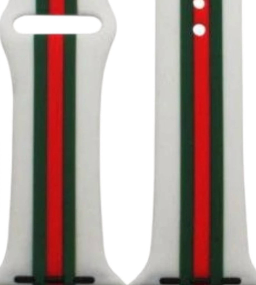 Unisex Striped Silicone Apple Watch Band -42Mm In White