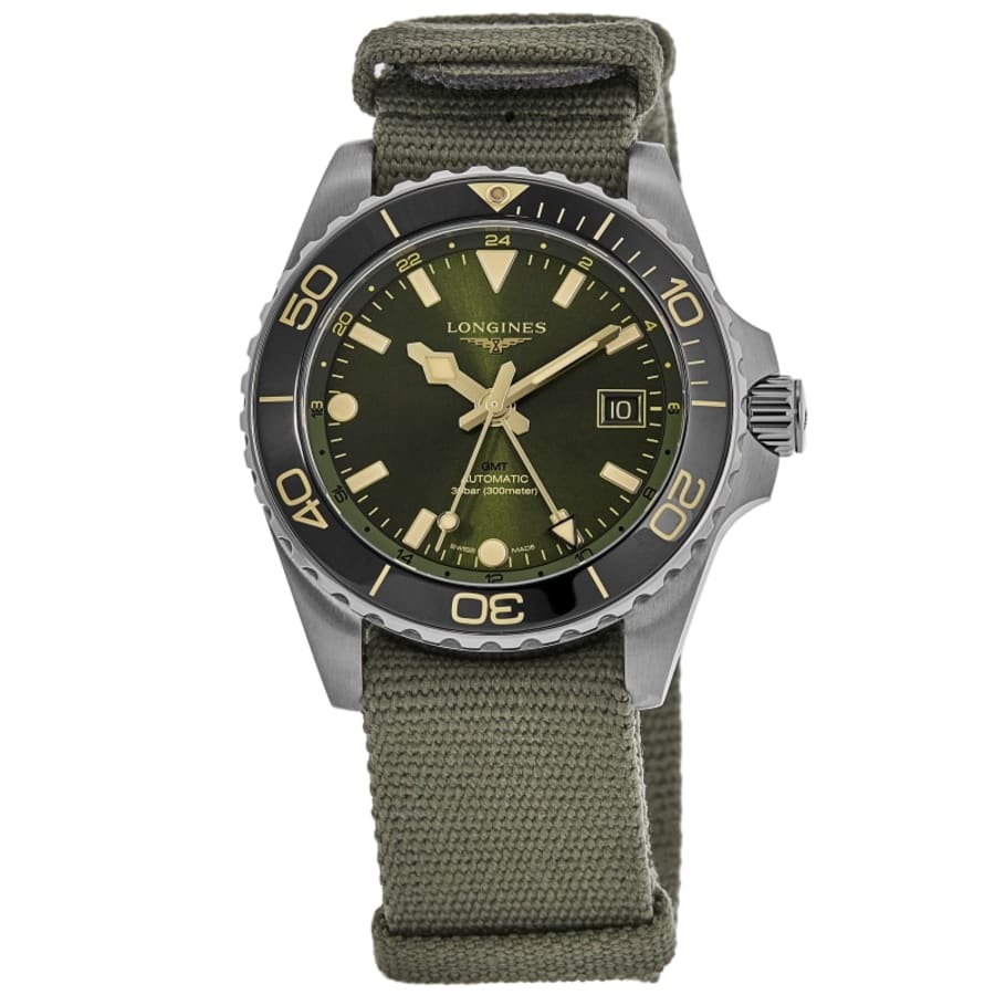 Longines HydroConquest GMT Green Dial Fabric Strap Men's Watch L3.790.4.06.2