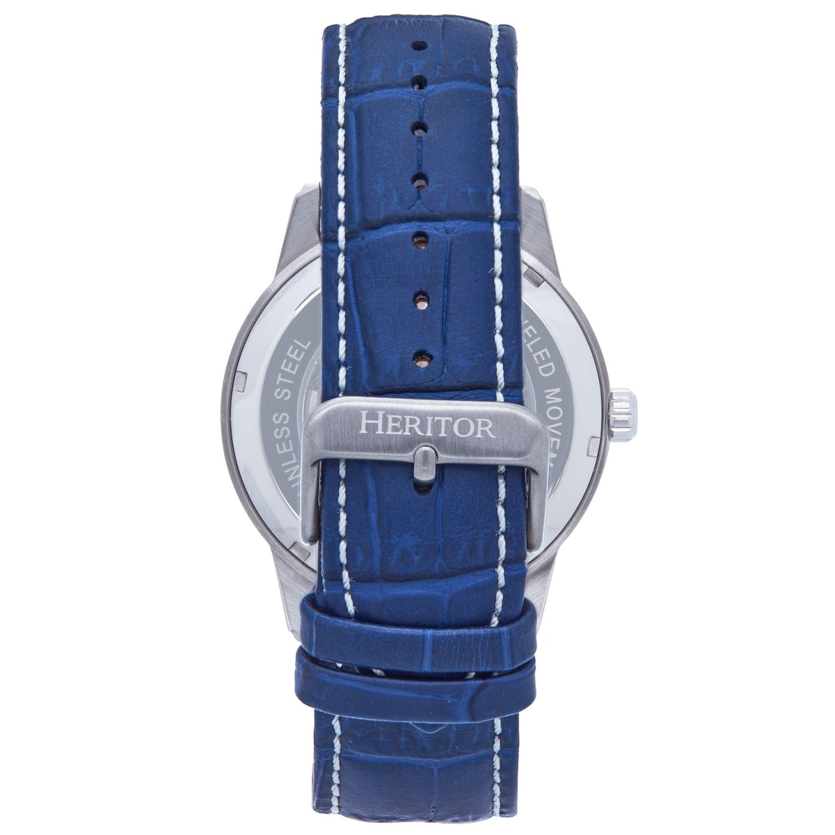 Heritor Automatic Davies Semi-Skeleton Leather-Band Watch - Silver/Navy