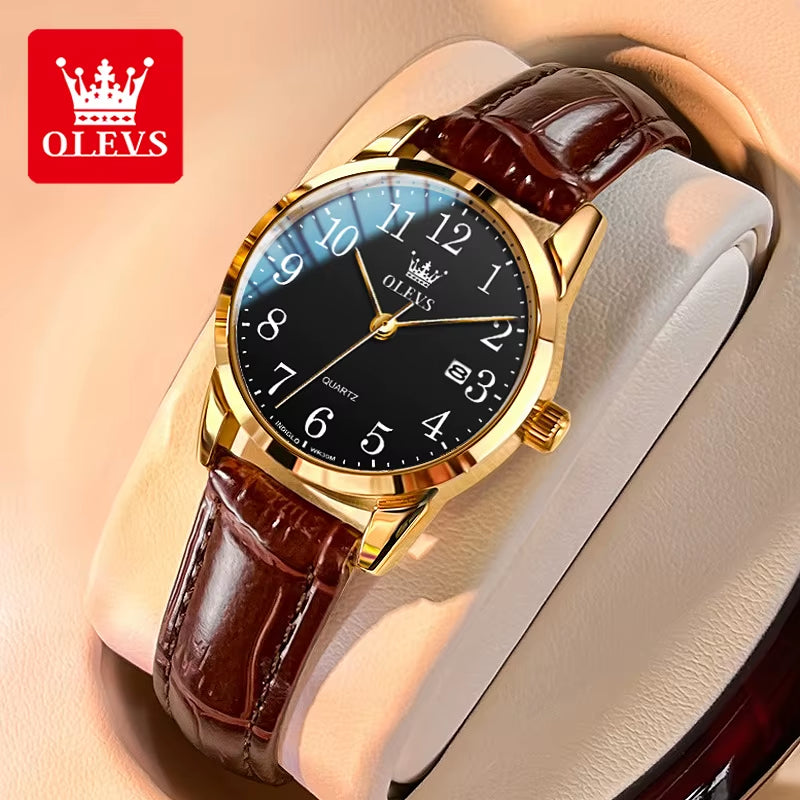 Luxury Waterproof Quartz Watch for Men and Women with Leather Strap and Arabic Numeral Scale