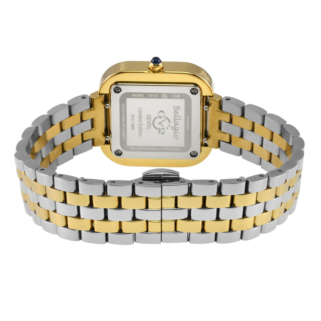GV2 Bellagio Women's Swiss Made Diamond Watch, Silver-White Dial, Two toned SS/IPYG Bracelet