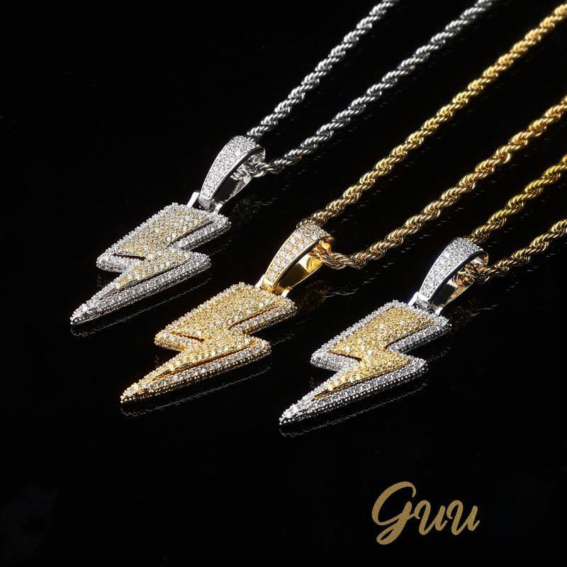 18K Gold-Plated CZ Iced Lightning Necklace