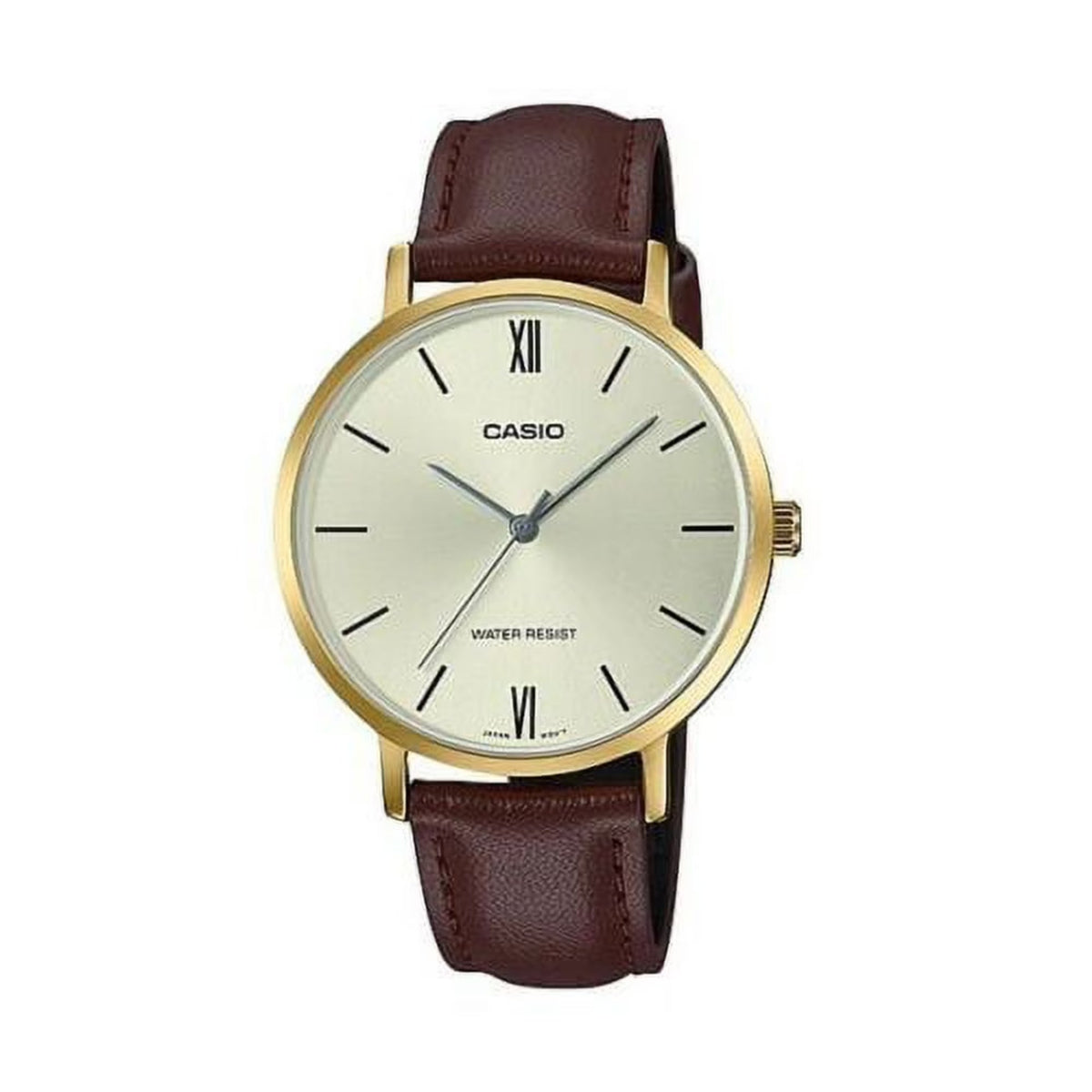 Casio Women’s Brown Leather Strap Analog Watch with Gold Case - LTP-VT01GL-9BUDF