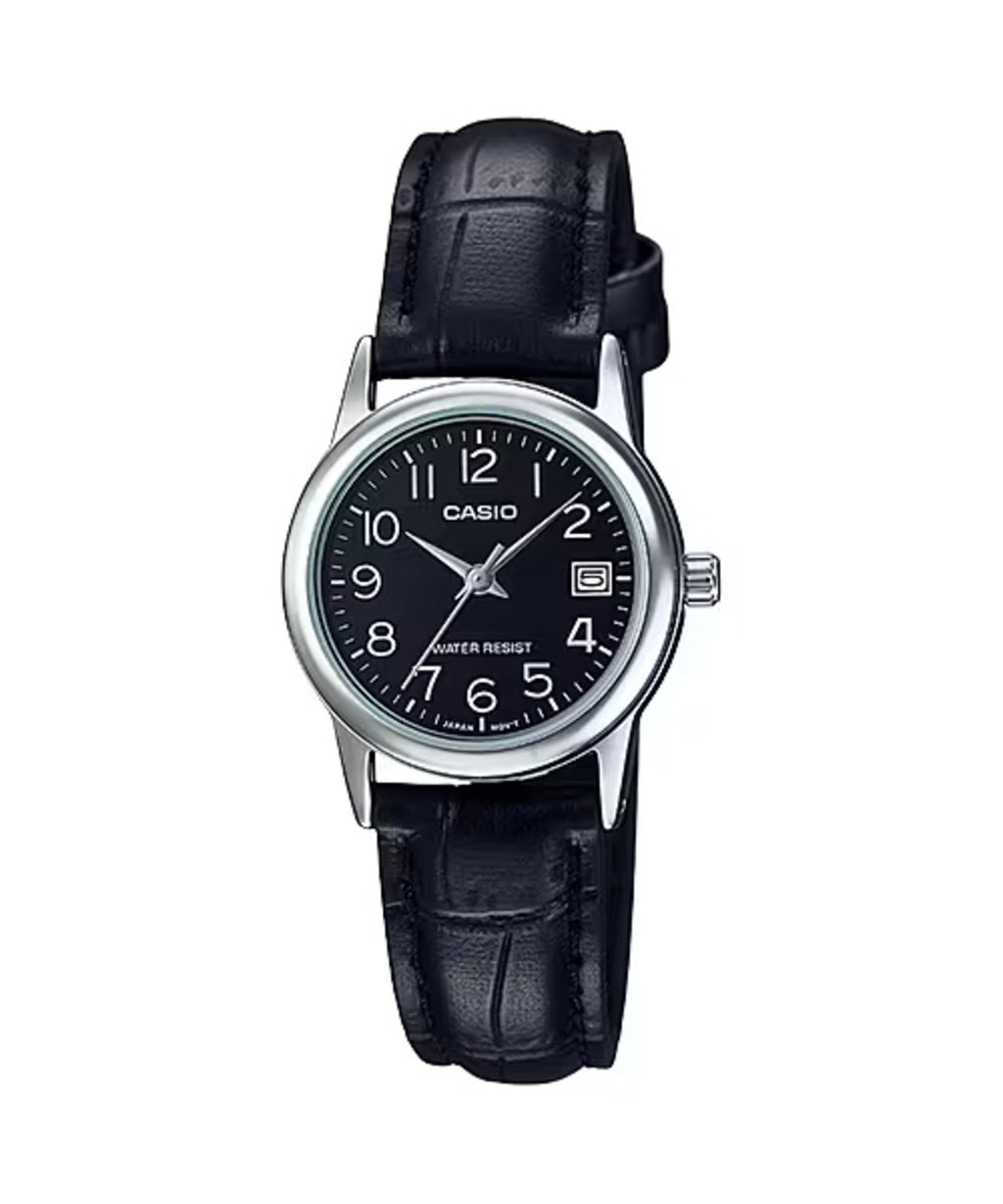 Casio Women’s Black Leather Watch with Black Dial - LTP-V002L-1BUDF