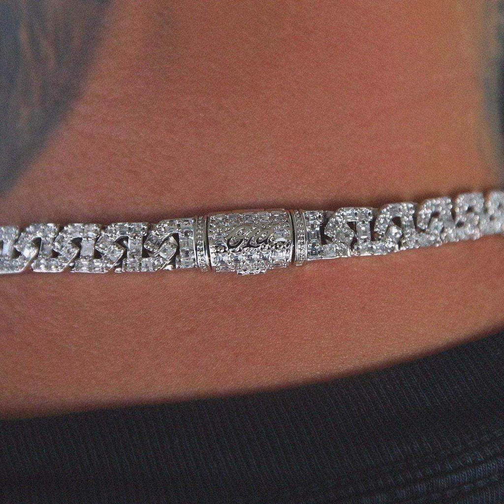Baguette Chain Link Necklace in White Gold- 8mm