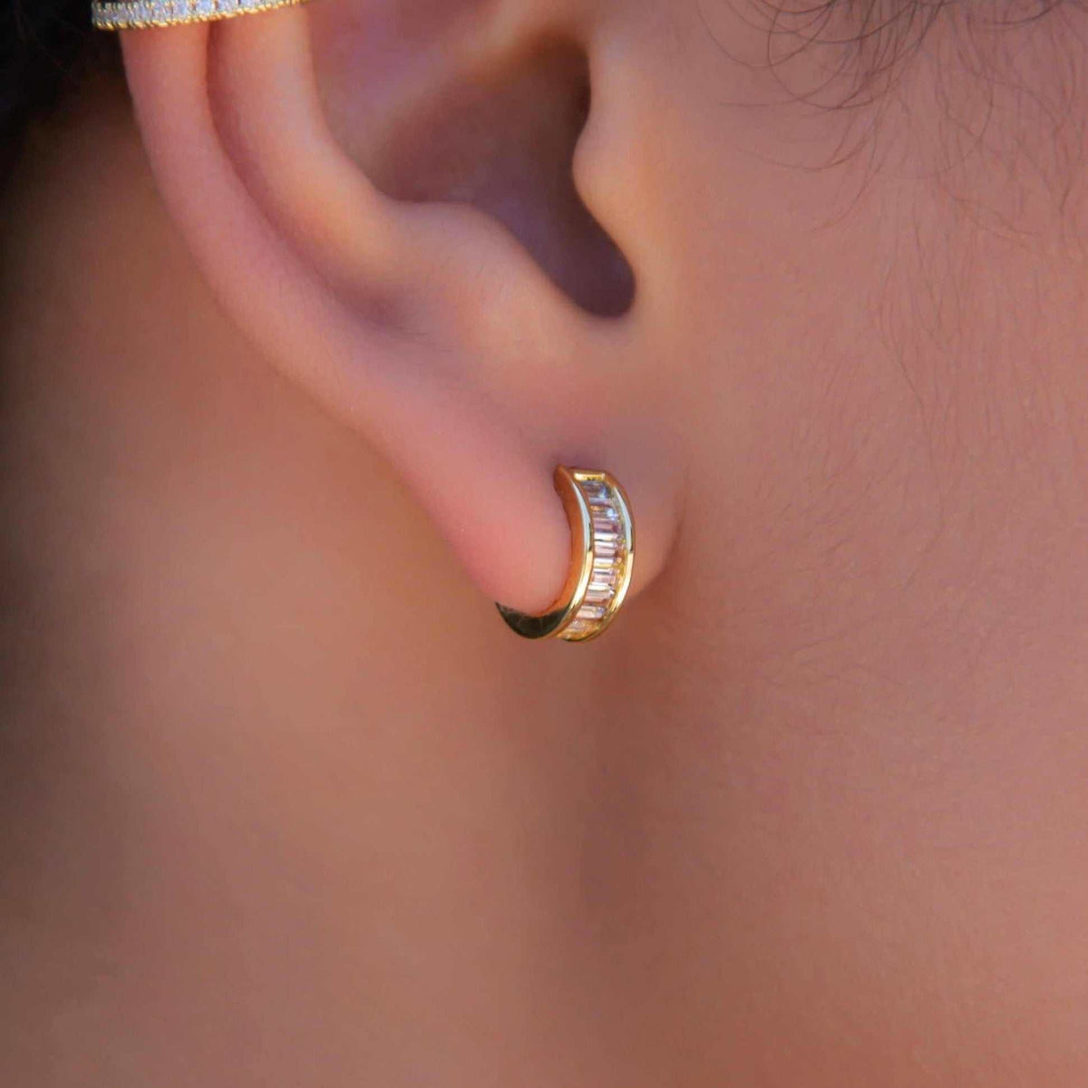 GLD Baguette Hoop Earrings in Yellow Gold