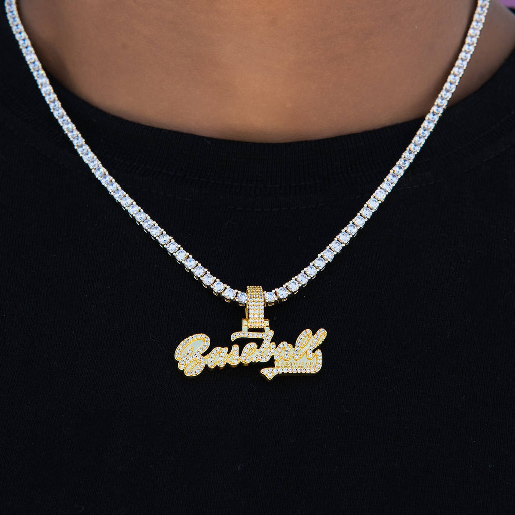 Baseball Lifestyle 101 Iced Wordmark Pendant in Yellow Gold