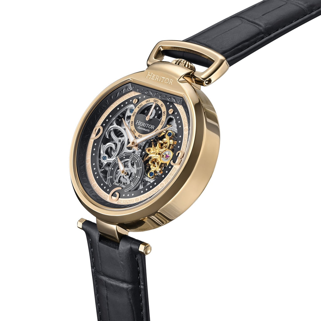 Lincoln Leather-Band Skeleton Watch with Moon Phase